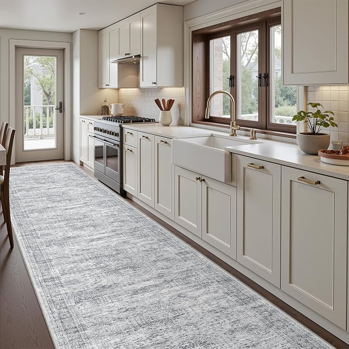 3x16 Runner Rug Non Slip,Washable Hallway Runner Rug,Grey | 16ft Runner Rug for Hallway,Entryway,Bedroom,Living Room,Thin,Soft, Extra Long Rug,Stain Resistant Indoor Carpet