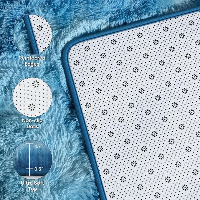 Deerhoo Large Shag Area Rugs 6 x 9, Tie-Dyed Plush Fuzzy Rugs for Living Room, Ultra Soft Fluffy Furry Rug for Bedroom, Indoor Carpet Nursery Rugs for Kids Room Home Decor, Bright Blue