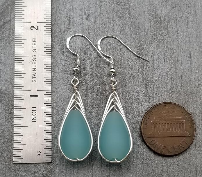 Handmade Sea Glass Earrings, Hawaiian Jewelry, Wire Braided Earrings Teardrop Earrings, Beach Jewelry Sea Glass Jewelry For Women Birthday Gift