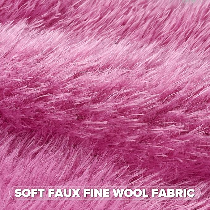 FUTEI Pack of 2 Shaggy Mongolian Faux Wool Throw Pillow Covers 18x18 Inch Soft Fluffy Farmhouse Decorative Cushion Case for Couch Bed Living Room, Hot Pink