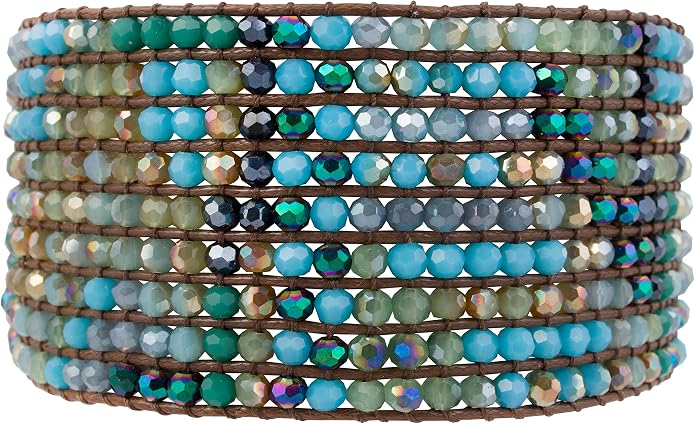 Joob Joob Handmade Boho Bracelets For Women - Colorful Crystal Beaded Bracelets - Easy Adjustable Leather Cuff Bracelet with Slider Opening