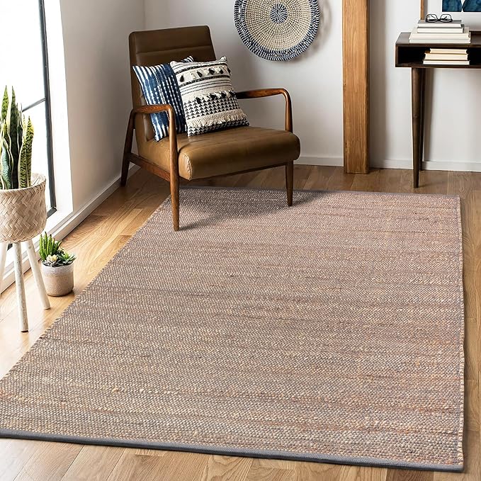 Handwoven Jute and Cotton Area Rug - Natural Rug, Farmhouse Accent Rug for Living Room, Bedroom, or Entryway - Sustainable, Flatweave - (5x8 Dark Grey)