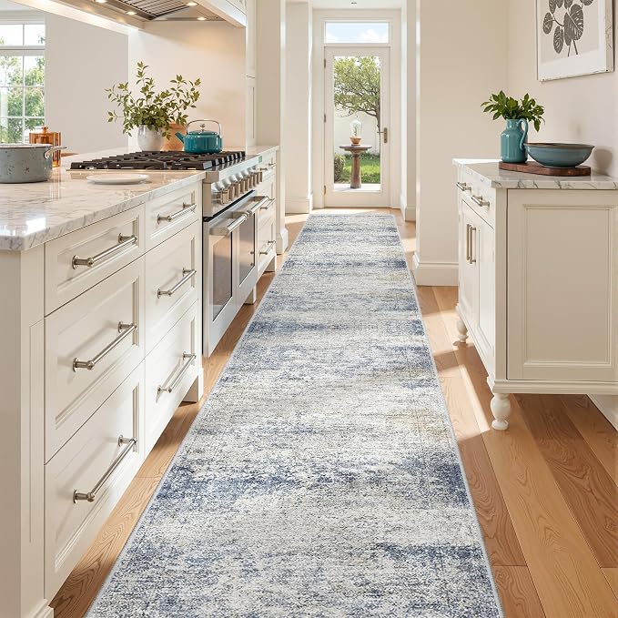 3x18 Runner Rug Non Slip,Washable Hallway Runner Rug,Blue | Extra Long Runner Rugs for Hallway,Entryway,Bedroom,Living Room,Dining Room,Thin,Soft Rug,Stain Resistant Indoor Carpet