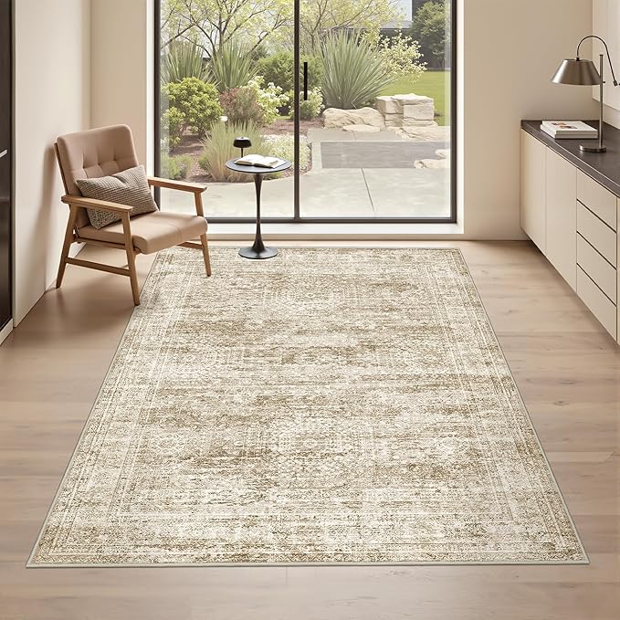 4x6 Area Rug for Entryway,Washable Kitchen Rug,Brown | Small Rug for Hallway,Bedroom,Living Room,Dining Room,Thin,Soft, Neutral Rug,Stain Resistant Indoor Carpet,Non Slip