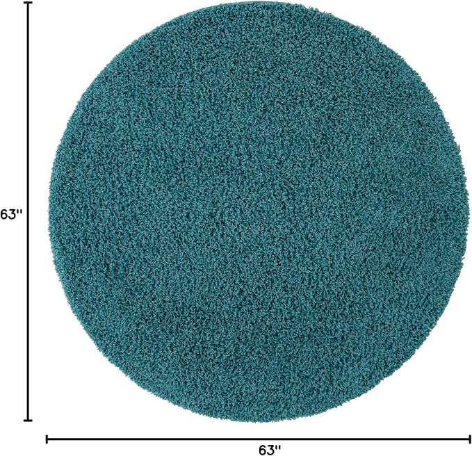 Unique Loom Solid Shag Collection Area Rug (5' 3" Round, Deep Aqua Blue)