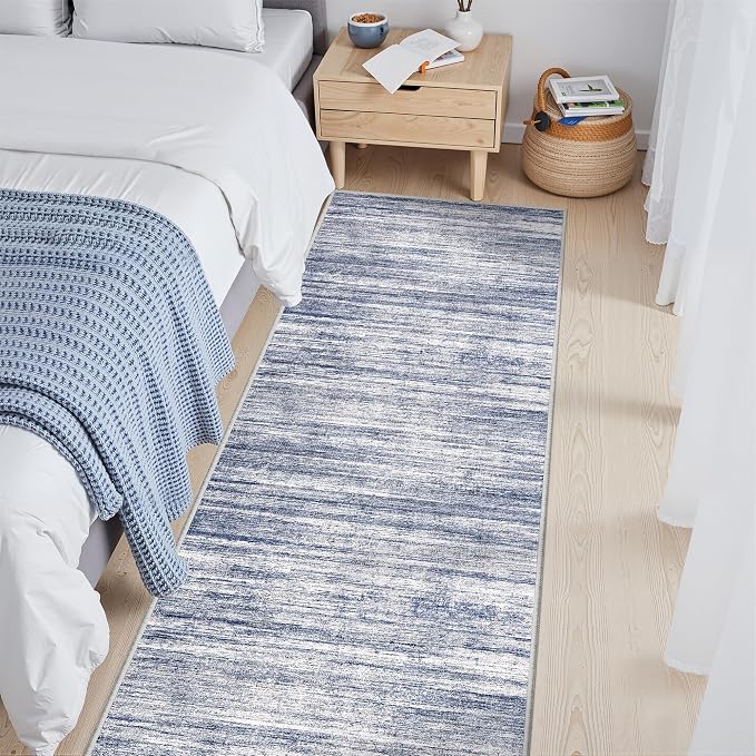 2x6 Runner Rug Non Slip,Washable Hallway Runner Rug,Blue | Neutral Rugs for Kitchen,Entryway,Bedroom,Bathroom,Nursery Room,Thin,Soft Runner Rug,Stain Resistant Indoor Carpet