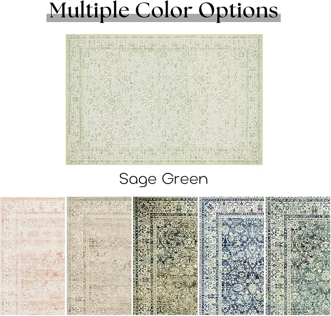 BILEEHOME Sage Green 2x3 Boho Rugs for Kitchen Bathroom Hallway Washbale Non Slip Front Door Rug Indoor Entrance Low Pile Light Green Area Rug for Bed Side Bedroom Floor Laundry Room 2 x 3