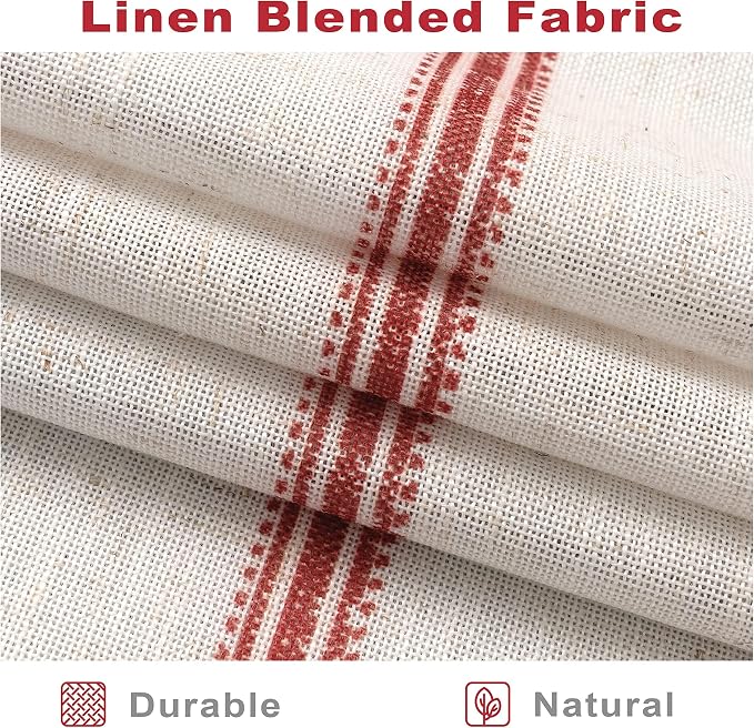 DriftAway Farmhouse Linen Stripe Blackout Curtains, W52xL63, Red | Blackout, Linen Texture, Stripe Pattern, Rod Pocket & Back Tab, Two Layers, Bedroom Living Room Use, Sound Reducing Design