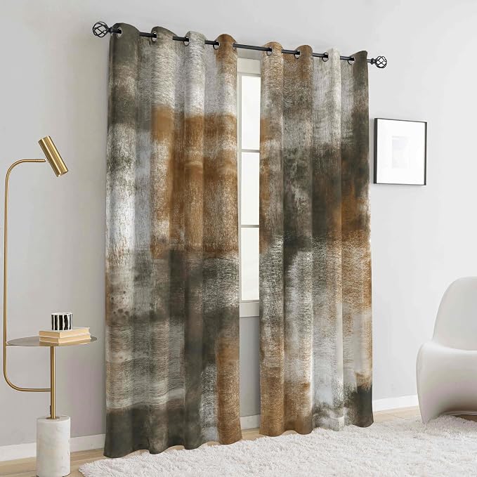 Asuexpect Abstract Curtains for Living Room 2 Panels Abstract Rust Curtain Room Darkening Grommet Window Drapes Modern Decorative Window Treatments for Bedroom, 52x96 Inches, Tan
