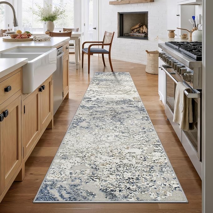 Art&Tuft Runner Rug 2'6"x10' - Anti-Slip Backing Abstract Hallway Rug, Stain Resistant Kitchen Runner, Foldable Machine Washable Runner Rug(2'6"x10', Blue)