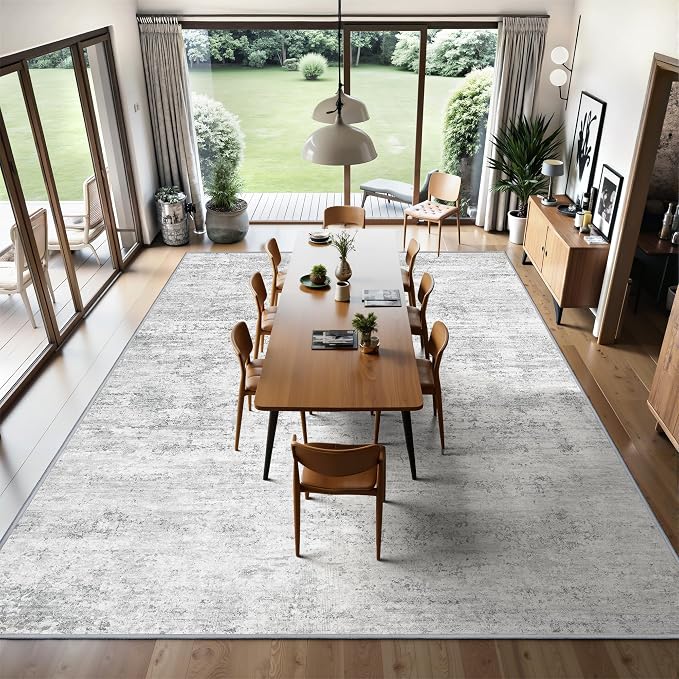 Art&Tuft Washable Rugs 8x10, Anti-Slip Backing Abstract 8x10 Area Rugs for Living Room, Stain Resistant Foldable Machine Washable Area Rug(8'x10', 01-Grey)