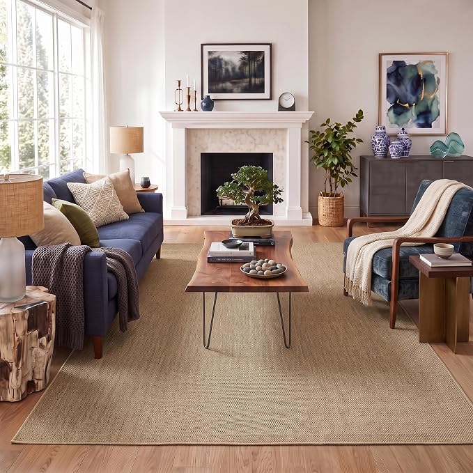 GarveeHome Neutral Easy Jute Rug 3x5 Modern Solid Washable Bedroom Rug | Indoor Small Non Slip Dining Room Throw Carpet Entryway Easy Jute Rugs for Nursery Kitchen Living Room Backyard, Jute