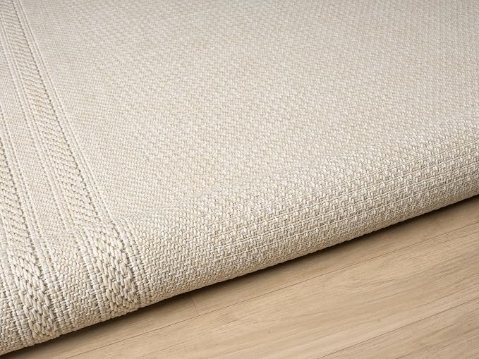 Berry Easy Jute Indoor Outdoor Rug, 8x10 Neutral Bordered Jute Look, Weather Resistant, Easy Care, Lightweight Outdoor Farmhouse Carpet for Patio, Porch, Living Room (8' x 10', Ivory)