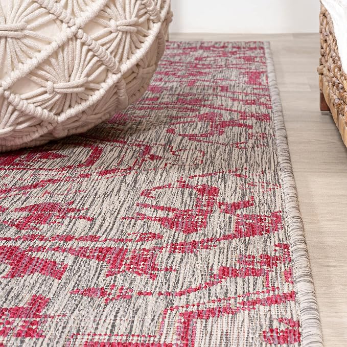 JONATHAN Y Boho Medallion Indoor Outdoor Runner Rug 2X8 Light Gray/Fuchsia, Estrella Textured Weave for Backyard, Patio, Porch, Easy-Cleaning, High Traffic, Pet-Friendly, Non-Shedding (SMB105F-28)
