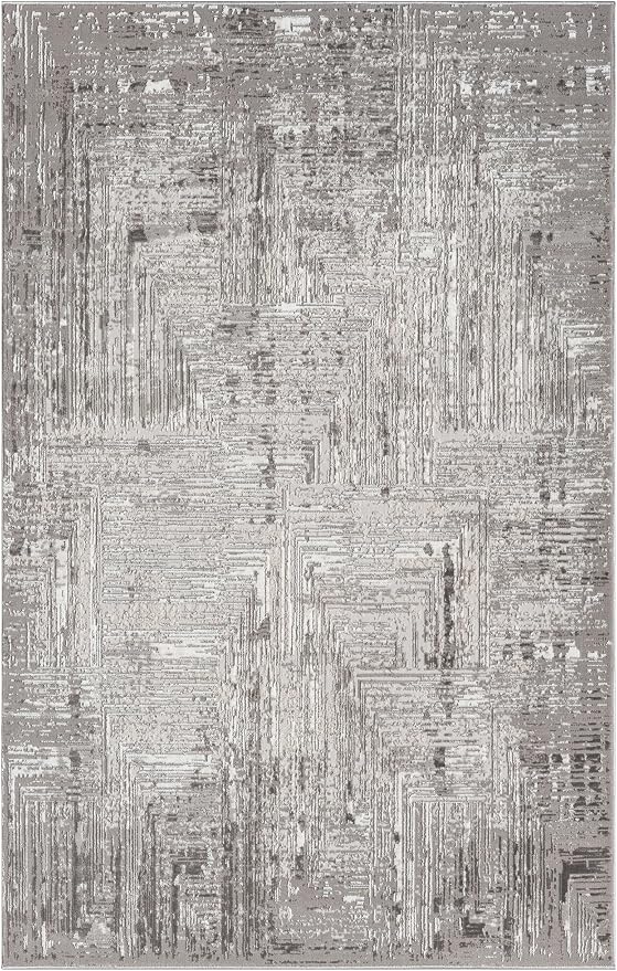 Amy Modern Abstract Area Rug for Living Room, 4x6 Contemporary Textured Geometric Gray Rug, High-Low Pile Stain Resistant Carpet for Bedroom, Dining Room or Kitchen (4' x 6', Gray)