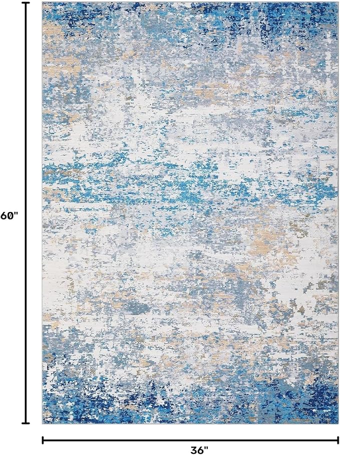 ROYHOME Modern Abstract Area Rug 3x5 Non Slip Non Shedding Rug Low Pile Stain Resistant for Bedroom Living Room,Blue/Grey