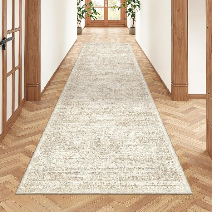 2x7 Runner Rug Non Slip,Washable Hallway Runner Rug,Beige | Neutral Rugs for Kitchen,Entryway,Bedroom,Bathroom,Nursery Room,Thin,Soft Runner Rug,Stain Resistant Indoor Carpet