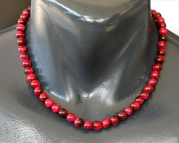 Natural Gemstone Beaded Choker Necklace | 8mm Handmade Adjustable Jewelry for Men & Women | Chakra Balancing Crystal Necklace | Spiritual Gift | Macrame Cord with Extender