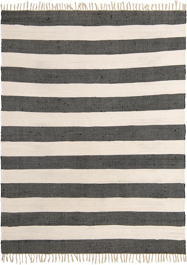 Unique Loom Chindi Rag Collection Area Rug - Striped (7' 10" x 11' Rectangle, Navy Blue/ Ivory)