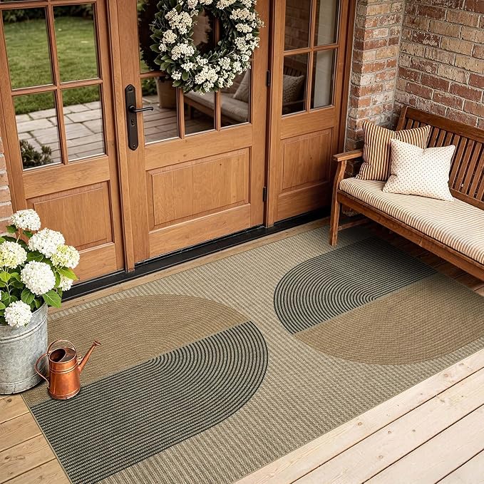 Non-Slip Jute Rug for Entryway: 3x5 Outdoor Mat - Rainbow Curve Pattern | Safe Walking for Family All Day and Help with Cutting Slip Falls by 70%