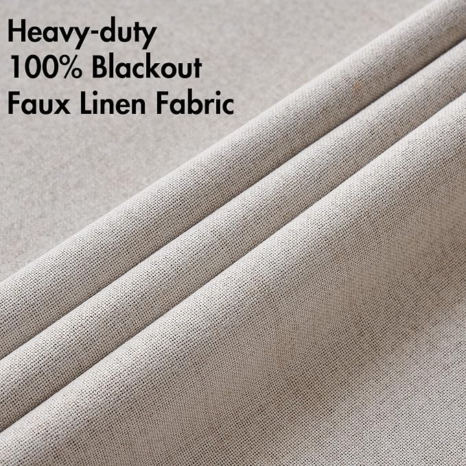 MIULEE 100% Blackout Linen Textured Curtains for Bedroom Solid Thermal Insulated Ivory Grommet Room Darkening Curtains & Drapes Luxury Decor for Living Room 52 x 94 Inch (2 Panels)