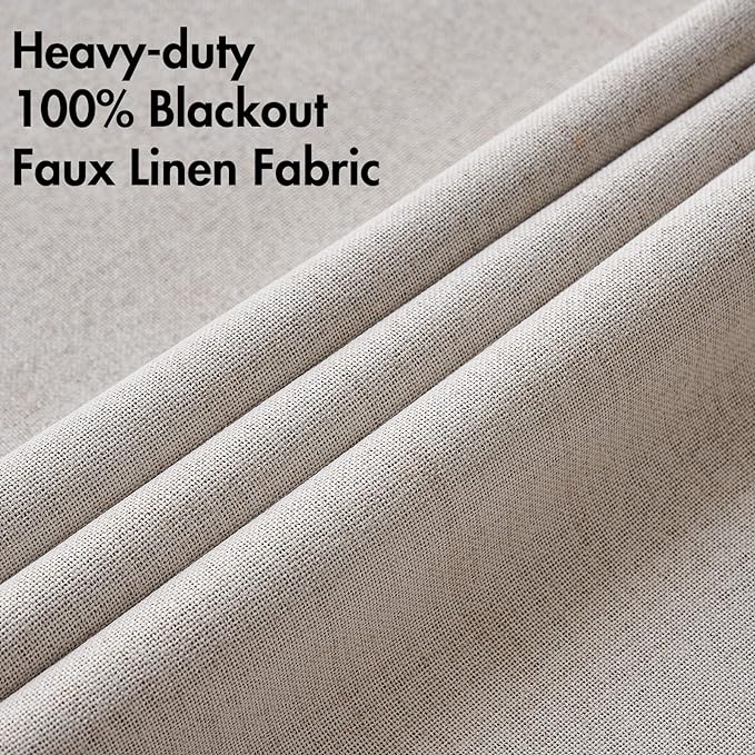 MIULEE 100% Blackout Linen Textured Curtains for Bedroom Solid Thermal Insulated Ivory Grommet Room Darkening Curtains & Drapes Luxury Decor for Living Room 52 x 54 Inch (2 Panels)