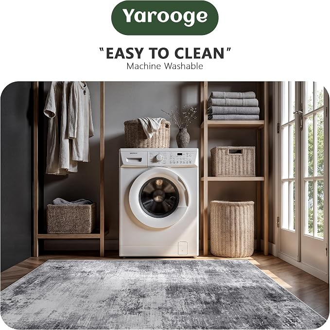 8x10 Area Rugs, Abstract Modern Ultra Soft Washable Rug, Non Slip Carpet with Rubber Back, Large Rugs for Living Room, Bedroom, Dining Room Decor(Black & Grey)