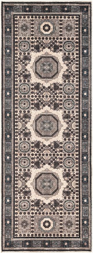 Keen Home Design 30"x144" Rug - Machine Washable Runner Rug with Non-Slip Backing, Ideal for Hallway, Entryway, Kitchen, Laundry Room - Vintage, Easy Clean, Durable, Low Pile - (2'6" x 12')