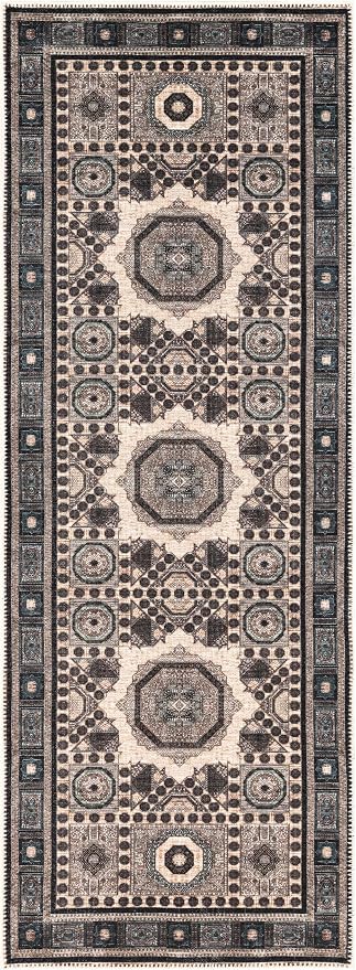 Keen Home Design 30"x120" Rug - Machine Washable Runner Rug with Non-Slip Backing, Ideal for Hallway, Entryway, Kitchen, Laundry Room - Vintage, Easy Clean, Durable, Low Pile - (2'6" x 10')