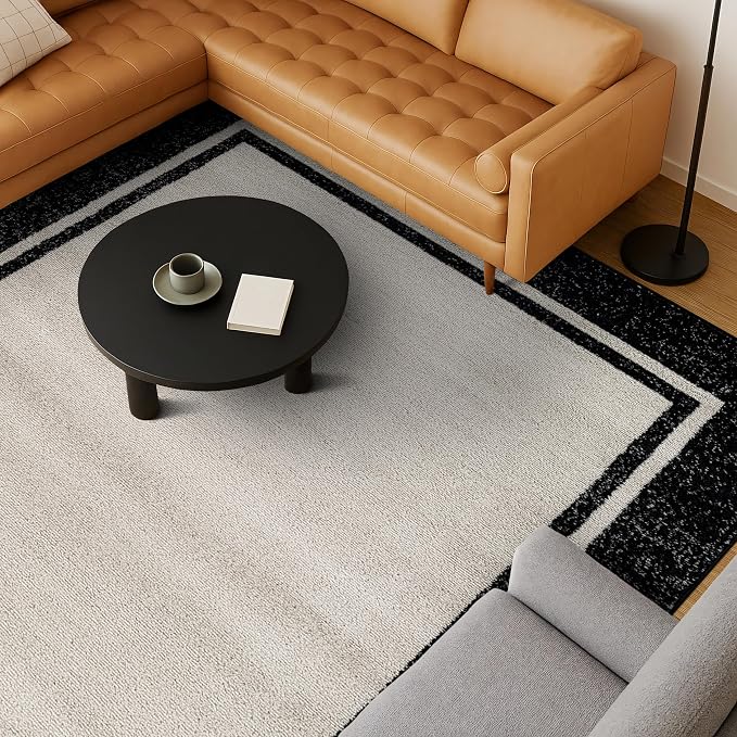 Rugshop Modern Transitional Bordered Area Rug Low Pile Cream 7' 10" x 10'