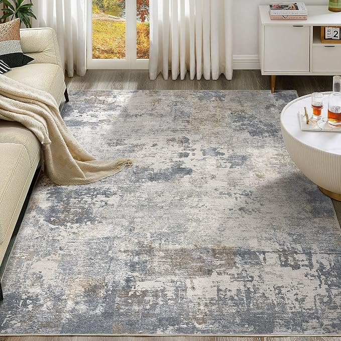 UERMEI 7x10 Area Rug Living Room Rugs - Washable Neutral Modern Abstract Soft Thin Large Rug Indoor Floor No Slip Rug Carpet for Bedroom Under Dining Table Home Office Decor - Blue Grey