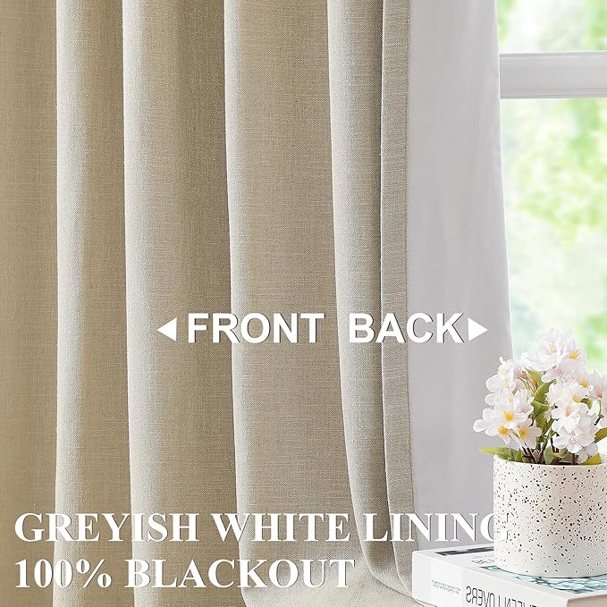 Vision Home Sand Pinch Pleated Full Blackout Curtains Linen Blended Room Darkening Window Curtains 90 inch for Living Room Bedroom Thermal Insulated Pinch Pleat Drapes with Hooks 2 Panel 40" Wx90 L