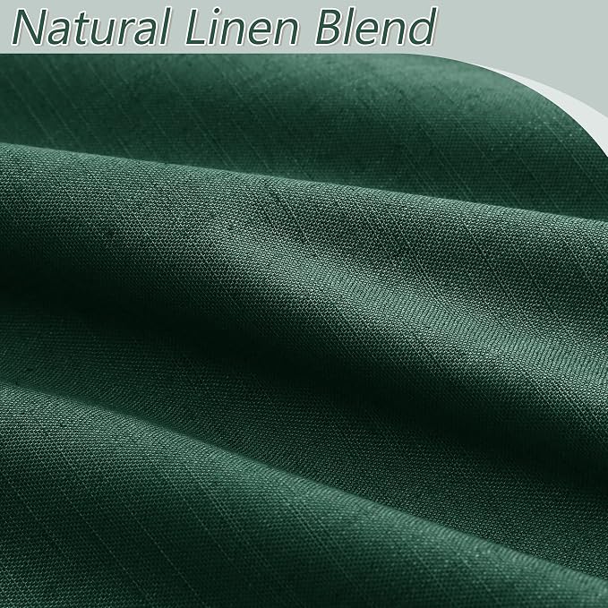 Guken Dark Green 100% Blackout Linen Curtains 84 Inch Length 2 Panels Set for Living Room Back Tab Thermal Insulated Black Out Drapes Room Darkening Farmhouse Style for Bedroom Curtains 52x84