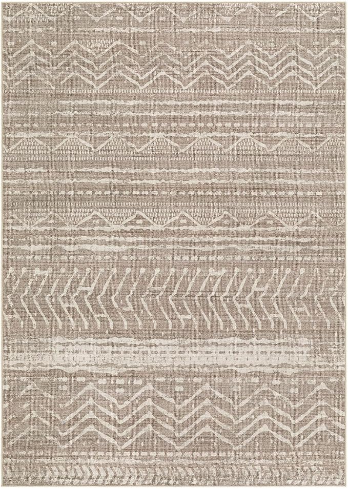 Nakagishi 8x11 Area Rugs Living Room: Washable Boho Large Neutral Soft Farmhouse Area Rugs Stain Resistant Modern Non-Slip Indoor Floor Carpet for Bedroom Nursery Kids Playroom Office-Dark Brown
