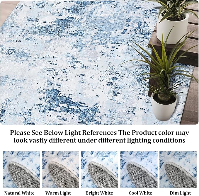 ROYHOME Area Rug 4x6 for Living Room Dining Room, Blue | Stain Resistant Carpet Modern Abstract Rugs Ultra Soft Machnine Washable Indoor Floor Cover Low Pile Rug for Bedroom