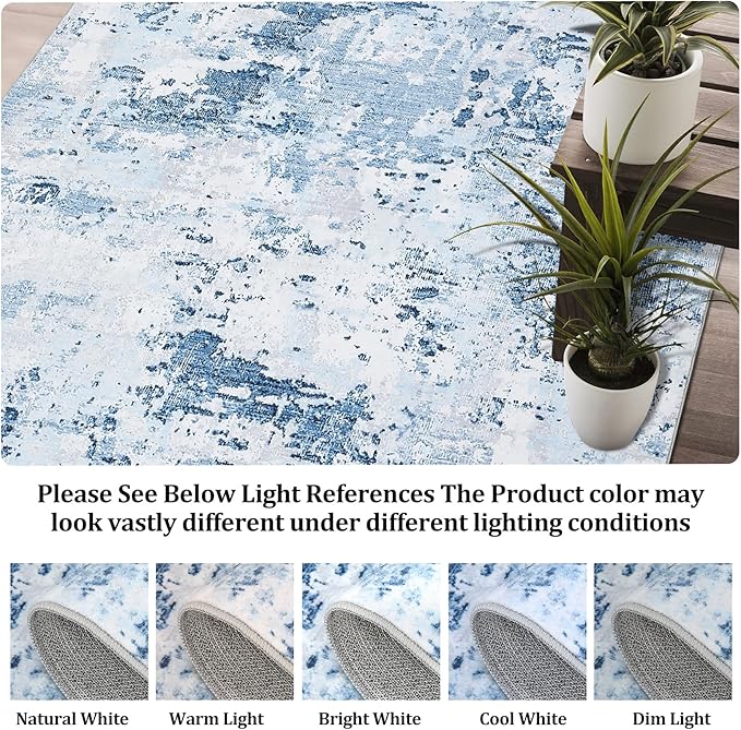 ROYHOME 2x6 Modern Abstract Runner Rug for Hallway Kitchen Bathroom, Blue | Non Slip Soft Stain Resistant Low Pile Machine Washable Non Shed Rug