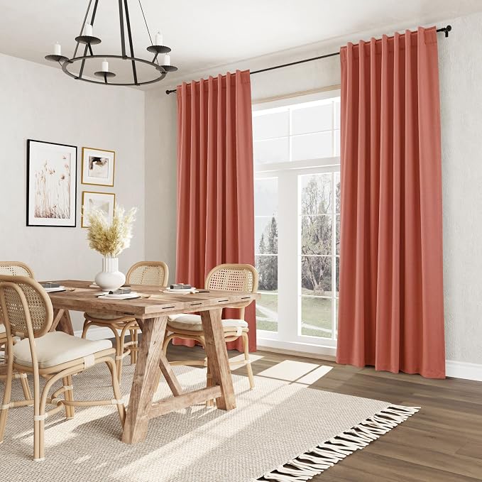 Guken Coral 100% Blackout Linen Curtains 120 Inch Length 2 Panels Set for Living Room Bedroom Back Tab/Rod Pocket Thermal Insulated Farmhouse Black Out Drapes Room Darkening,52x120