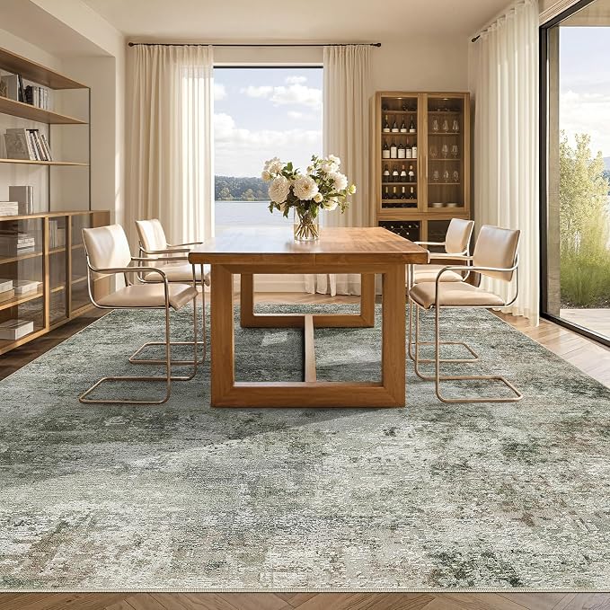 Tortania Area Rug Living Room Rugs - 10x12 Washable Large Soft Neutral Boho Moroccan Bohemian Farmhouse Rug Indoor Floor Carpet for Bedroom Under Dining Table Home Office Decor - Olive Brown