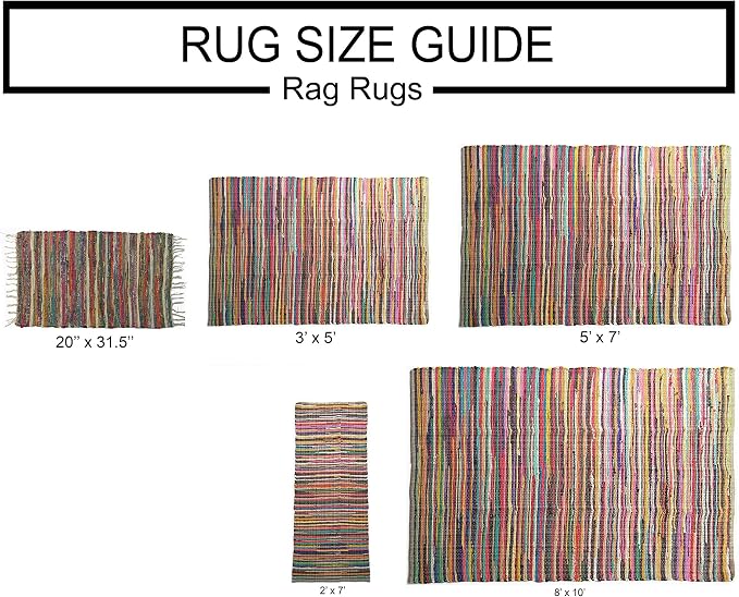 Chardin home - Eco Friendly 100% Recycled Cotton Colorful Chindi Area Rug – 8’x10’, Multi.