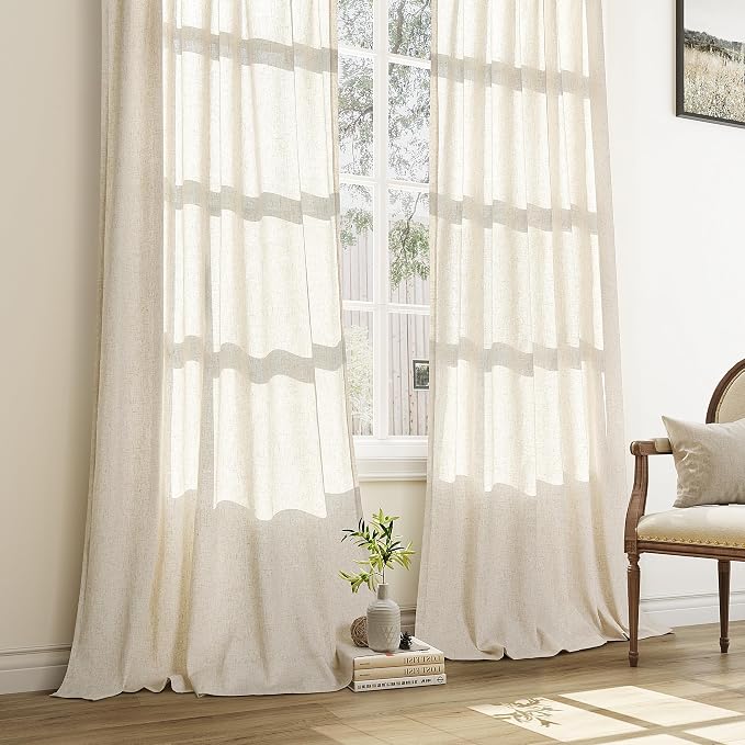 Aersas Beige Pinch Pleated 80 Inch Curtains Semi Sheer Linen Blend Light Filtering Window Curtains 80 Inches Long for Living Room Bedroom Boho Cream Beige Pinch Pleat Drapes with Hooks 2 Panels Set