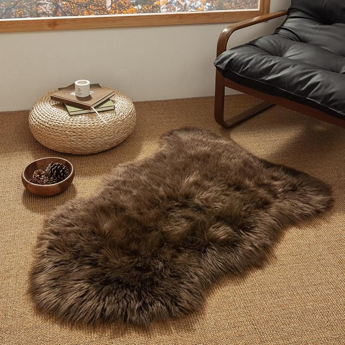 Ashler Faux Fur Rug, Fluffy Shaggy Area Rug Ultra Soft 2.3 x 3.3 Feet Sheepskin Fur, Dark Coffee Fuzzy Rug Machine Washable Shag Rug, Nursery Decor Throw Rugs for Bedroom, Kids Room, Living Room