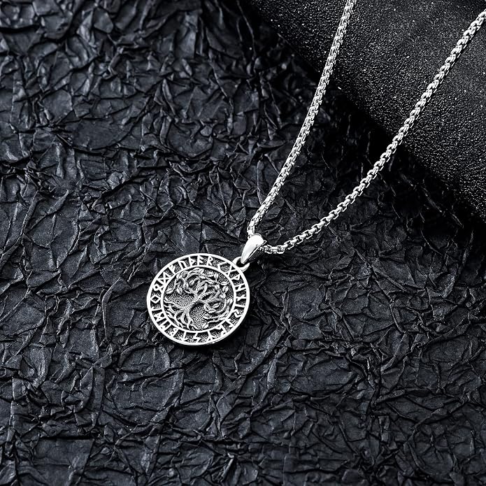 Seiyang Sterling Silver Viking Necklace Norse Jewelry Gift for Men Women with 2mm 22+2 IN Rolo Chain (with Gift Box)