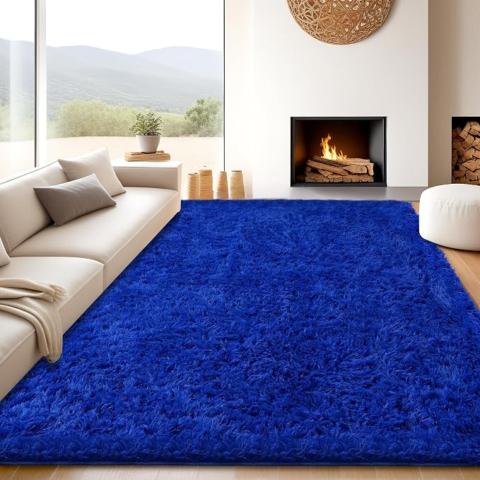 8x10 Blue Fluffy Shag Area Rugs for Living Room Bedroom Boys Kids | Ultra Soft Comfy, Large Fuzzy Shaggy Plush Carpet for Nursery Girls Teen Dorm, Modern Indoor Home Decor, Upgrade Non-Slip