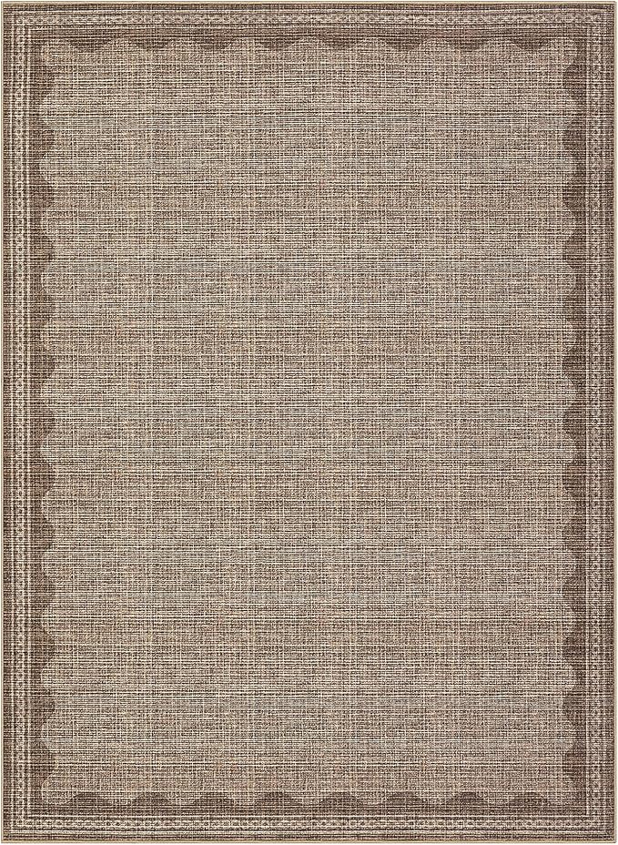 GarveeHome Scalloped Washable Rugs 9x12 Rug for Living Room Non-Slip Solid Coffee Modern Minimalism Low-Pile Carpet 9 x 12 Rug for Bedroom Dining Nursery Mat with Rubber Back