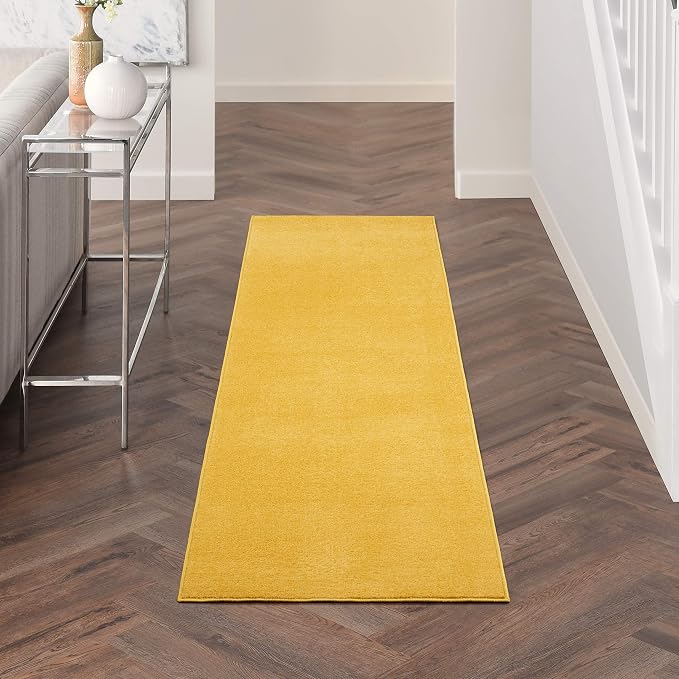 Nourison Home Nourison Essentials Yellow 2'2" x 10' Area Rug - Easy Clean, Non Shedding, Bed Room, Living Room, Dining Room, Kitchen (10' Runner)