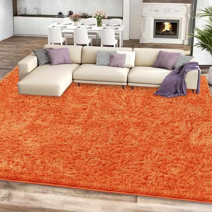 5x7 Orange Fluffy Shag Area Rugs for Living Room Bedroom Boys Kids | Ultra Soft Comfy, Fuzzy Shaggy Plush Carpet for Nursery Girls Teen Dorm, Modern Indoor Home Decor, Upgrade Non-Slip