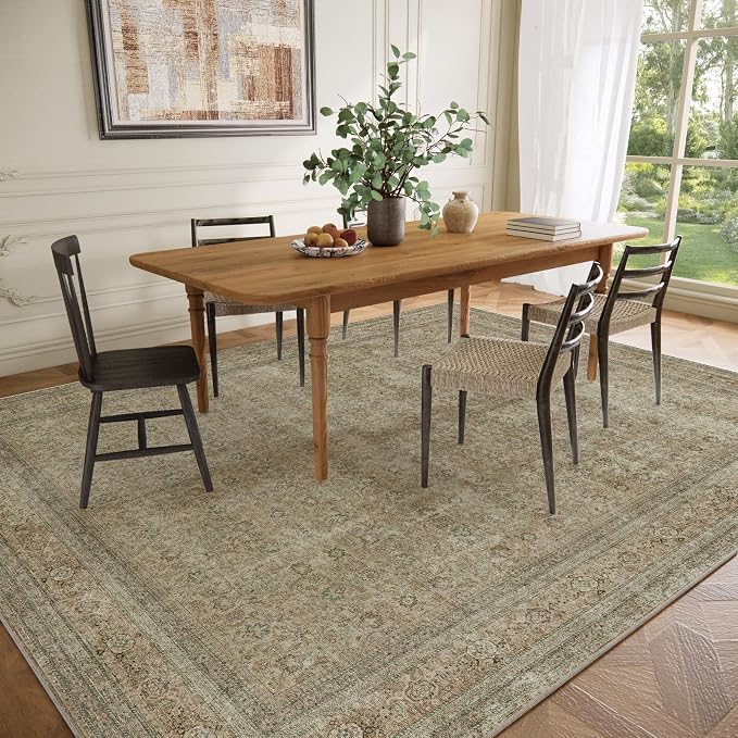 palohom 10x14 Area Rug Washable Rugs: Large Living Room Rug Stain Resistant Non Slip Distressed Vintage Low Pile Faux Wool Soft Rugs for Bedroom Farmhouse Dining Room Nursery Indoor