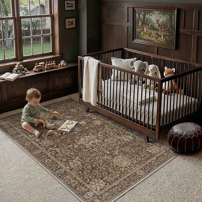 HUGEAR Area Rugs 4x6 Brown Washable Rug for Living Room Bedroom Neutral Vintage Rug Carpet Distressed Soft Durable Non Slip No Shedding for Indoor Dining Nursery Farmhouse