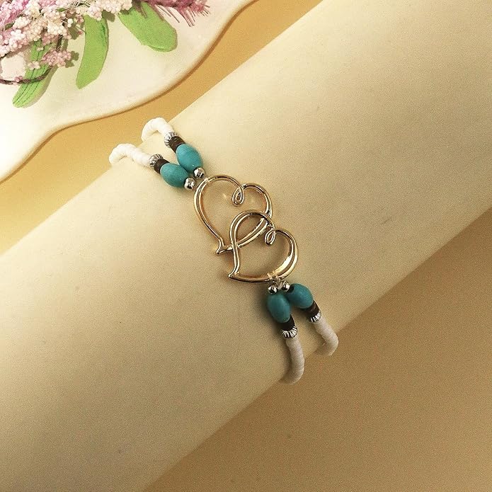 Elastic Beaded Ankle Bracelets for Women Double Heart Layered Stretch Ankle Bracelets Waterproof Dainty Boho Beaded Anklets for Summer Beach Foot Jewelry