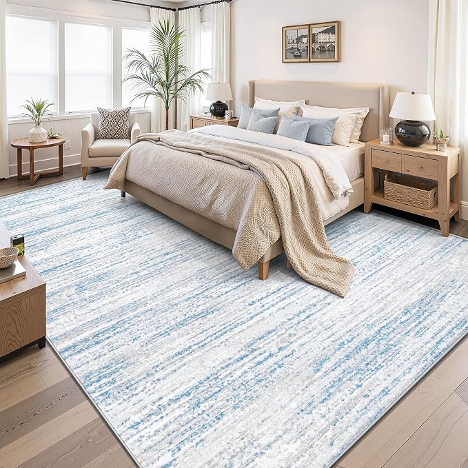 Area Rug 9x12 Living Room Rugs: Washable Modern Rug Large Non-Slip Soft Rugs Stain Resistant Printed Rug Indoor Carpet for Bedroom Kitchen Dining Room Nursery Playroom Home(Blue, 9'x12')